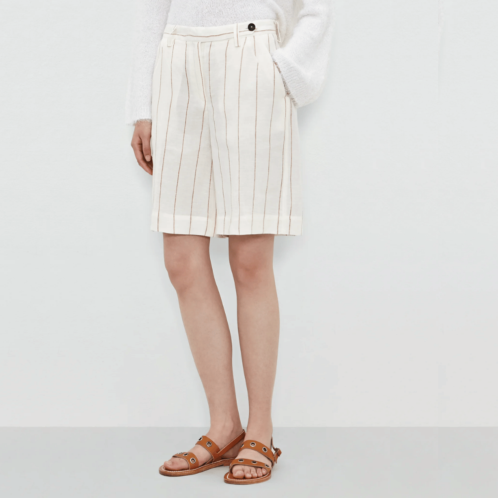 Massimo Alba Woman Aika Striped Linen Bermuda Shorts in Cream Linen MASSIMO ALBA WOMENS Designer fashion shop online and in store High End fashion boutique Sydney Australia Riada Concept
