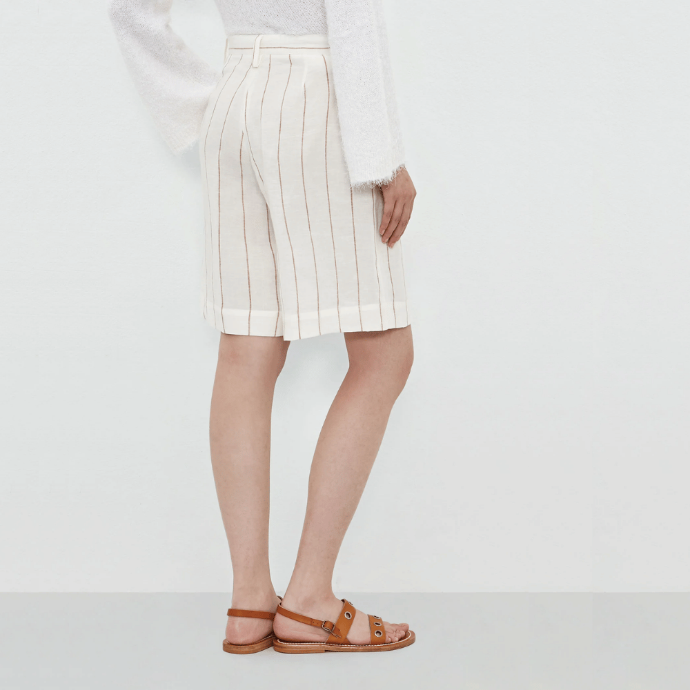 Massimo Alba Woman Aika Striped Linen Bermuda Shorts in Cream Linen MASSIMO ALBA WOMENS Designer fashion shop online and in store High End fashion boutique Sydney Australia Riada Concept