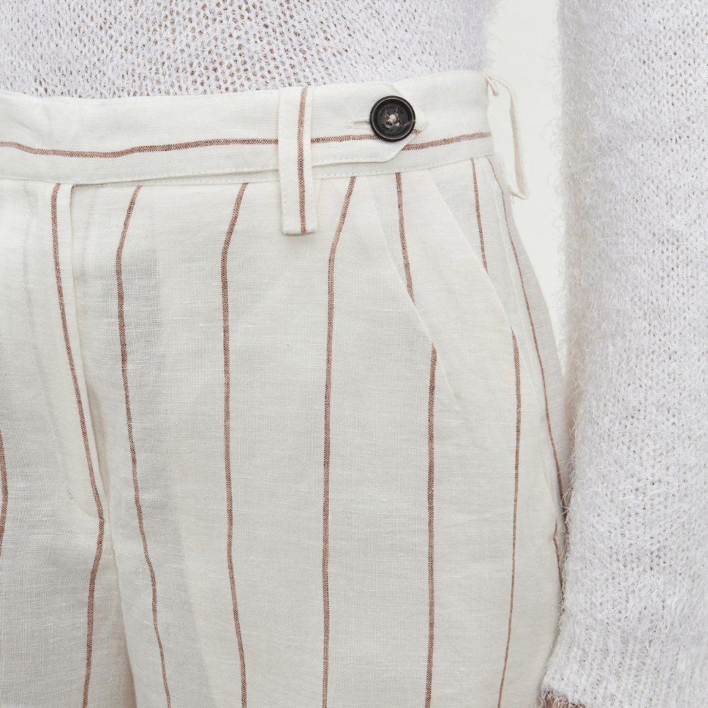 Massimo Alba Woman Aika Striped Linen Bermuda Shorts in Cream Linen MASSIMO ALBA WOMENS Designer fashion shop online and in store High End fashion boutique Sydney Australia Riada Concept