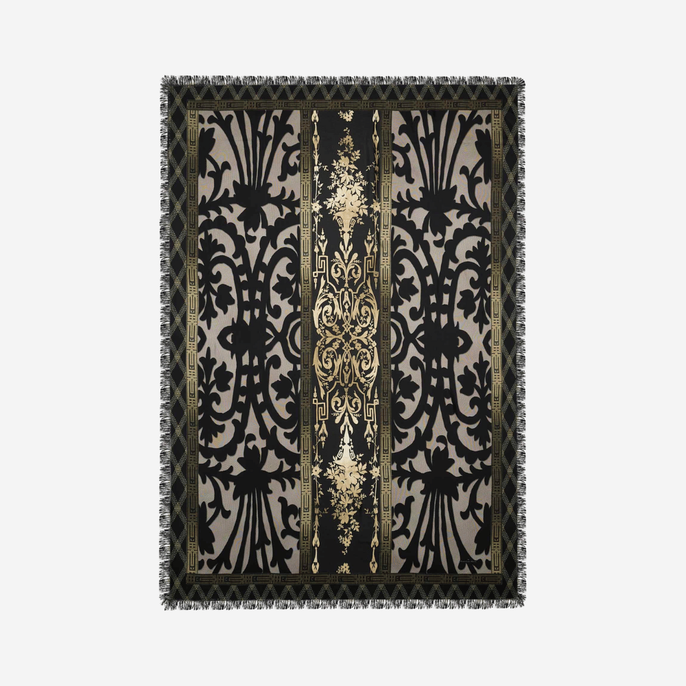 Pierre-Louis Mascia Aloeuw Silk Shawl Scarf in Black and Gold Baroque Print Shop PIERRE LOUIS MASCIA designer fashion online or in-store at Riada Concept, Sydney’s high-end fashion boutique in Australia.