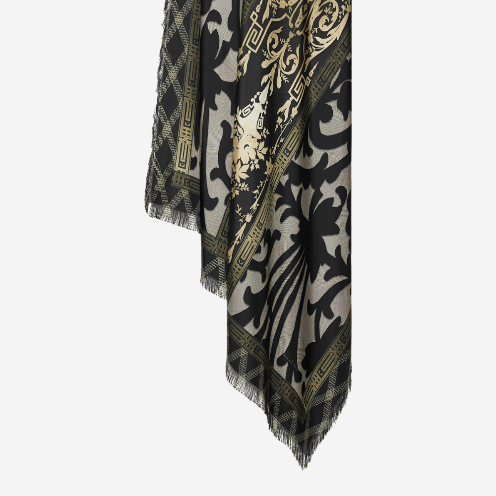 Pierre-Louis Mascia Aloeuw Silk Shawl Scarf in Black and Gold Baroque Print Shop PIERRE LOUIS MASCIA designer fashion online or in-store at Riada Concept, Sydney’s high-end fashion boutique in Australia.