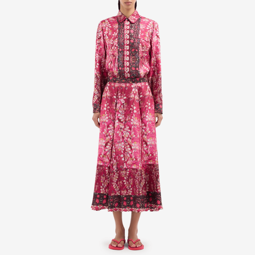 Pierre Louis Mascia ALOE A-line Silk Skirt in ROSA DAMASCO – International designer fashion boutique Australia Riada Concept Woollahra