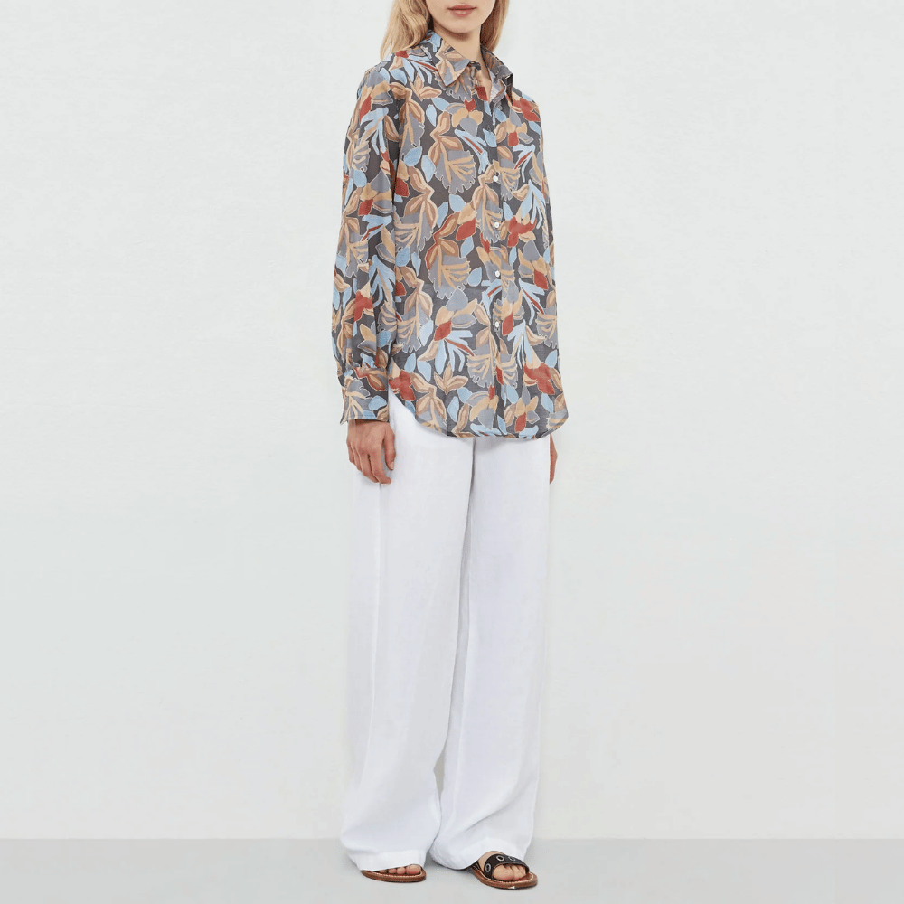 Massimo Alba Woman Anna Cotton Linen Shirt in Ferro MASSIMO ALBA WOMENS Designer fashion shop online and in store High End fashion boutique Sydney Australia Riada Concept