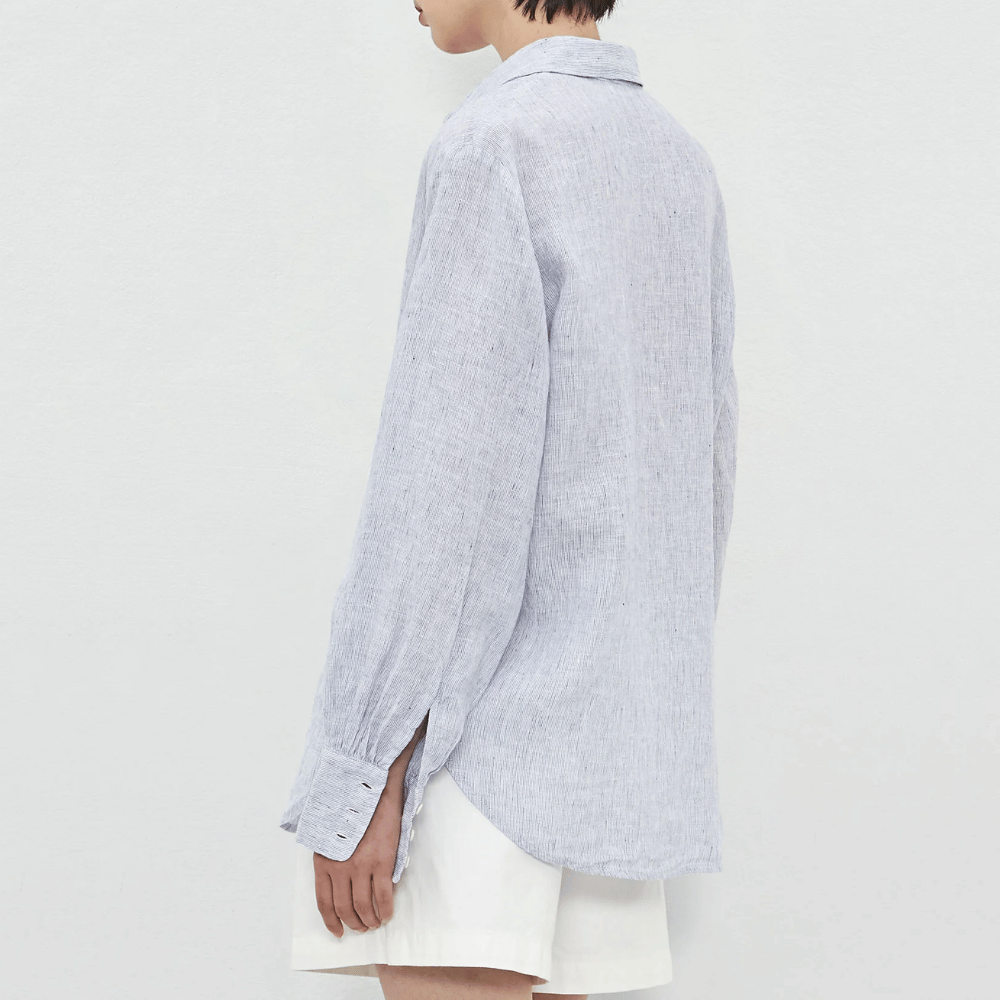 Massimo Alba Woman Anna Pinstriped Linen Shirt in Blu MASSIMO ALBA WOMENS Designer fashion shop online and in store High End fashion boutique Sydney Australia Riada Concept