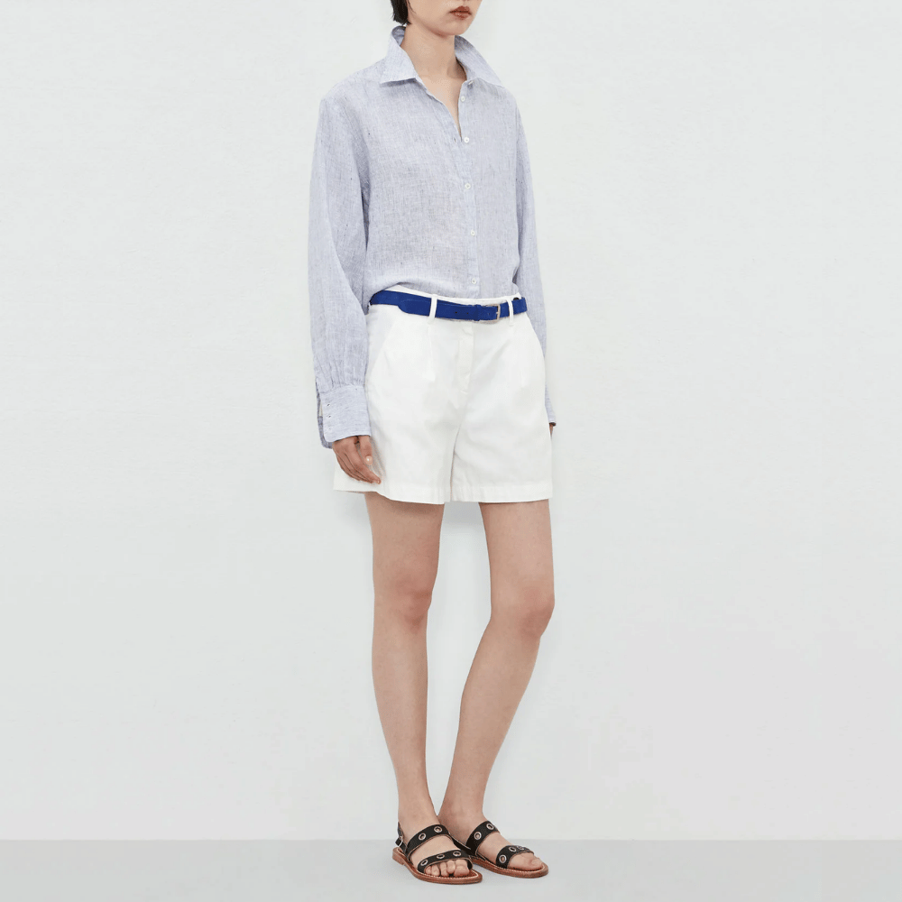 Massimo Alba Woman Anna Pinstriped Linen Shirt in Blu MASSIMO ALBA WOMENS Designer fashion shop online and in store High End fashion boutique Sydney Australia Riada Concept