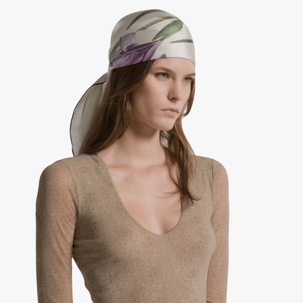 Alberta Ferretti Silk Iris Print Scarf in Ivory – International designer fashion boutique Australia Riada Concept Woollahra