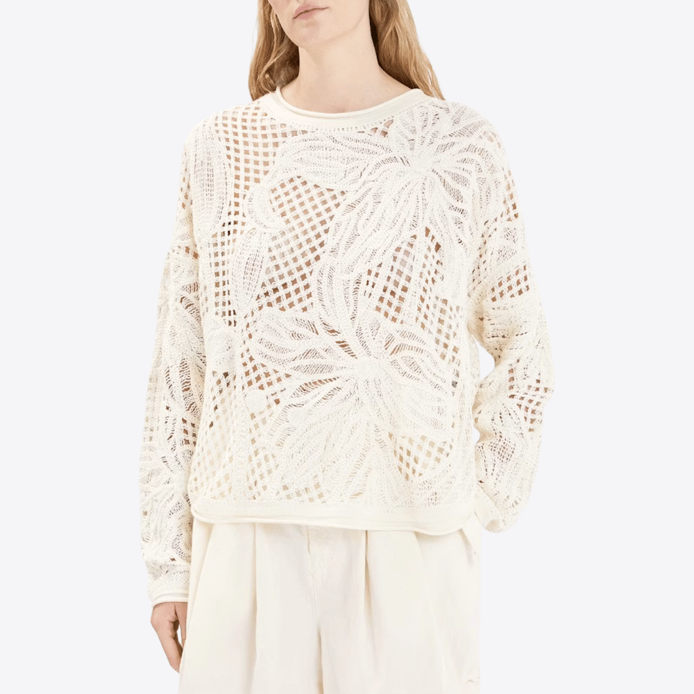 HIGH Everyday Couture Alpine Openwork Floral Sweater in White - International designer fashion boutique Australia Riada Concept Woollahra