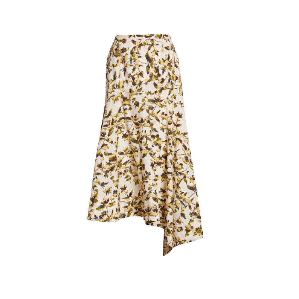 Ulla Johnson Annika High Waist Asymmetrical Midi Skirt in Lucent – luxury cotton poplin graphic bloom midi skirt with asymmetric hem, Available instore and online at Riada Concept, Woollahra Sydney’s destination for a curated selection of international luxury brands