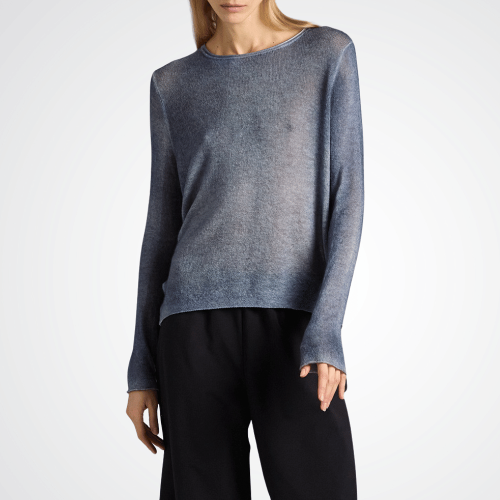 Avant Toi Bicolour Light Cashmere Round Neck Sweater in Midnight Carruba – International Designer Fashion Boutique Australia Riada Concept Woollahra