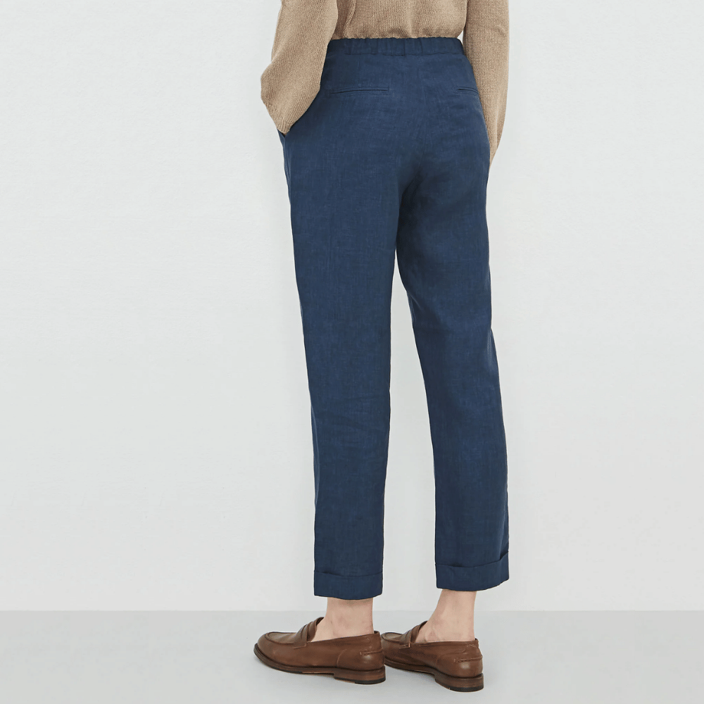 Massimo Alba Woman Boga Délavé Pleated Tapered Linen Trousers in Deep Blue MASSIMO ALBA WOMENS Designer fashion shop online and in store High End fashion boutique Sydney Australia Riada Concept