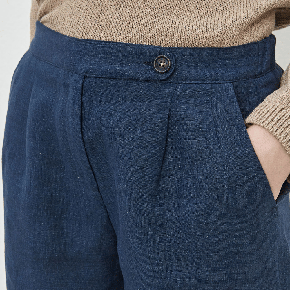 Massimo Alba Woman Boga Délavé Pleated Tapered Linen Trousers in Deep Blue MASSIMO ALBA WOMENS Designer fashion shop online and in store High End fashion boutique Sydney Australia Riada Concept