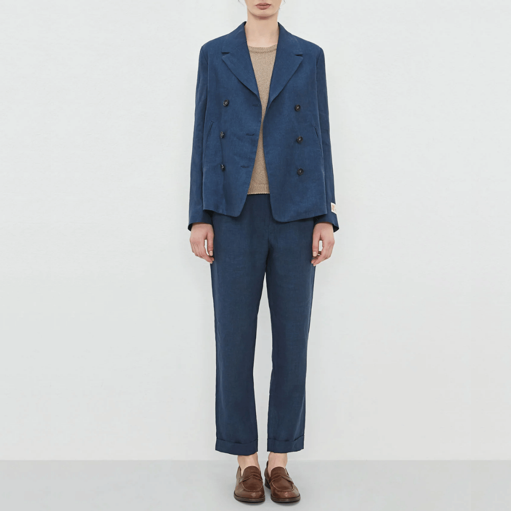 Massimo Alba Woman Boga Délavé Pleated Tapered Linen Trousers in Deep Blue MASSIMO ALBA WOMENS Designer fashion shop online and in store High End fashion boutique Sydney Australia Riada Concept