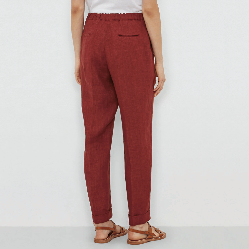 Massimo Alba Woman Boga Délavé Pleated Tapered Linen Trousers in Rust MASSIMO ALBA WOMENS Designer fashion shop online and in store High End fashion boutique Sydney Australia Riada Concept