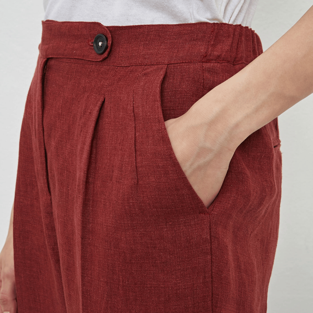 Massimo Alba Woman Boga Délavé Pleated Tapered Linen Trousers in Rust MASSIMO ALBA WOMENS Designer fashion shop online and in store High End fashion boutique Sydney Australia Riada Concept