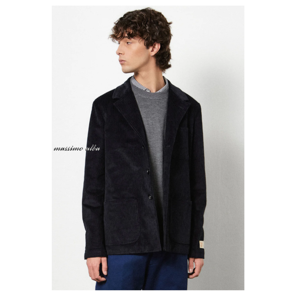 Baglietto Cordury Single Breasted Patch Pockets Jacket in Dark Blue