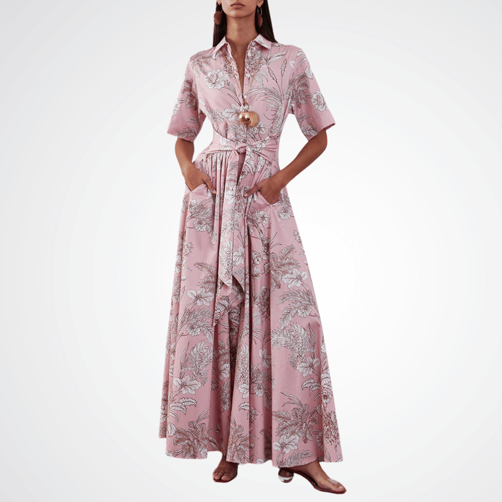 Borgo De Nor Posie Cotton Maxi Dress in Jungle Pink - luxury designer floral dress Sydney. Spring races, wedding guest dress. Borgo De Nor Dresses Online Australia. Designer fashion shop online and in store High End fashion boutique Sydney Australia Riada Concept