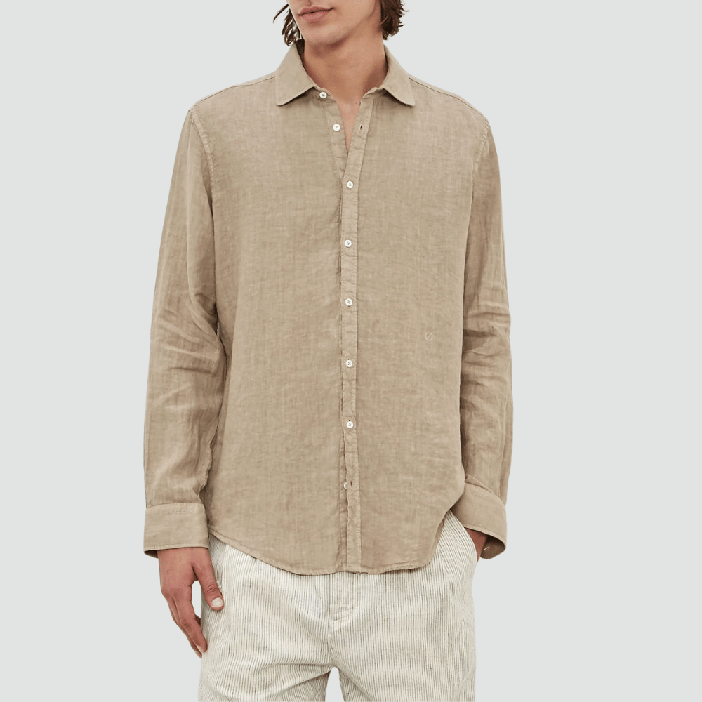 Massimo Alba Menswear Long Sleeve Canary Linen Shirt in Tan MASSIMO ALBA ITALIAN MENSWEAR shop at Riada Concept Luxury International Designer Boutique in store and online Sydney