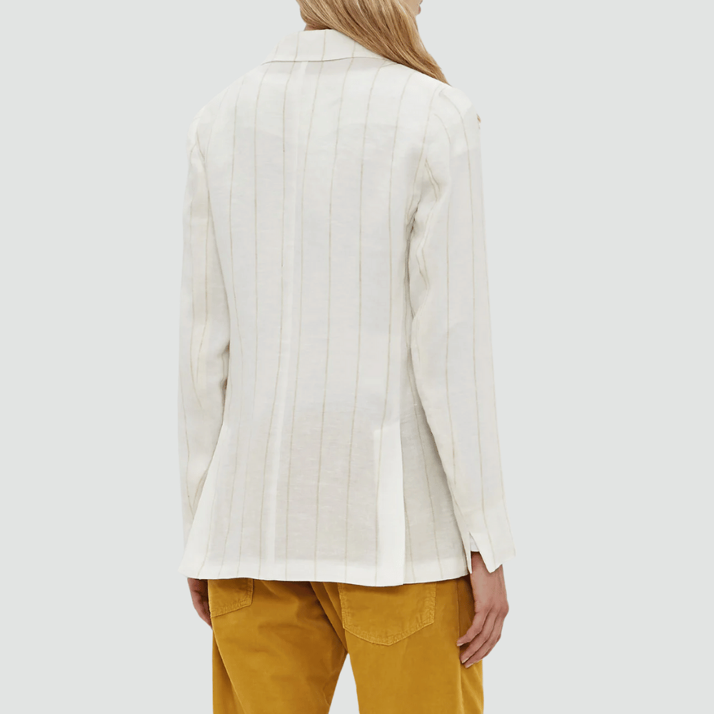 Massimo Alba Woman Carlotta2 Linen Double-Breasted Beige Stripe Jacket in Off-White MASSIMO ALBA WOMENS Designer fashion shop online and in store High End fashion boutique Sydney Australia Riada Concept