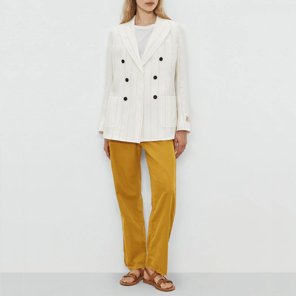 Massimo Alba Woman Carlotta2 Linen Double-Breasted Beige Stripe Jacket in Off-White MASSIMO ALBA WOMENS Designer fashion shop online and in store High End fashion boutique Sydney Australia Riada Concept