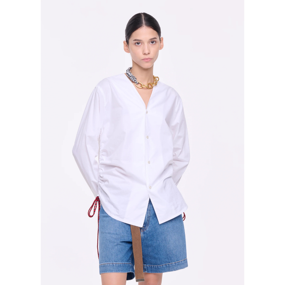 COTTON SHIRT WITH SIDE LANYARD IN WHITE