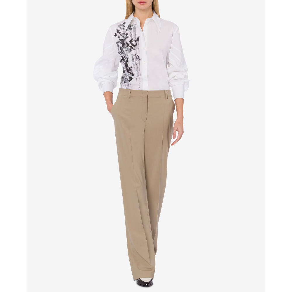 Camicia Shirt in Popeline Stretch Dripping Roses in White