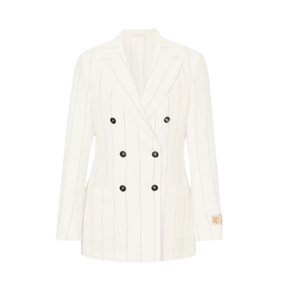 Massimo Alba Woman Carlotta2 Linen Double-Breasted Beige Stripe Jacket in Off-White MASSIMO ALBA WOMENS Designer fashion shop online and in store High End fashion boutique Sydney Australia Riada Concept