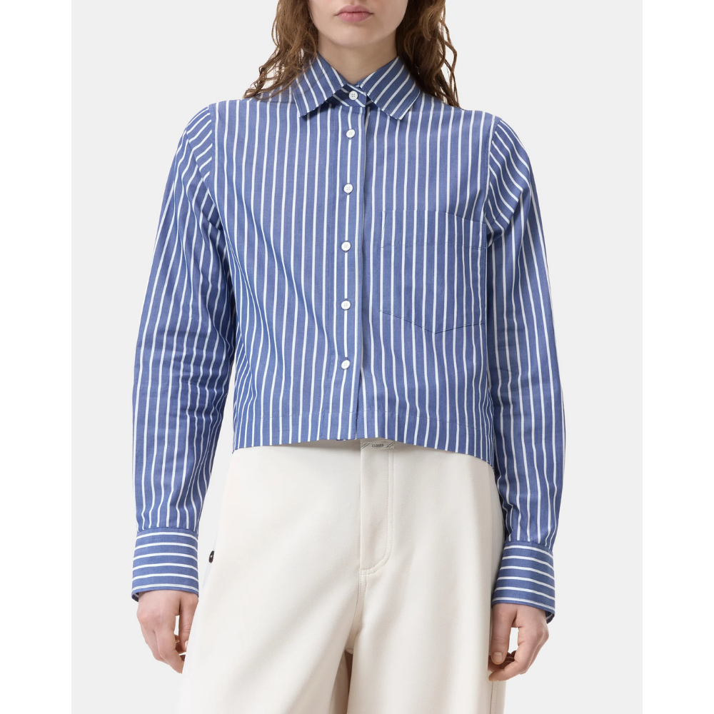 Cropped Classic Short Blouse in Graphite Blue