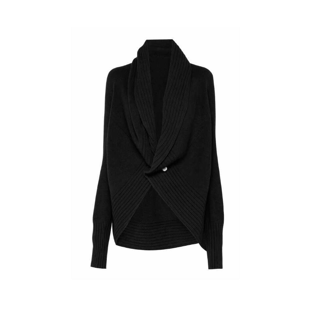Alberta Ferretti Draped Shawl-Collar Wool Cardigan in Black - International designer fashion boutique Australia Riada Concept Woollahra