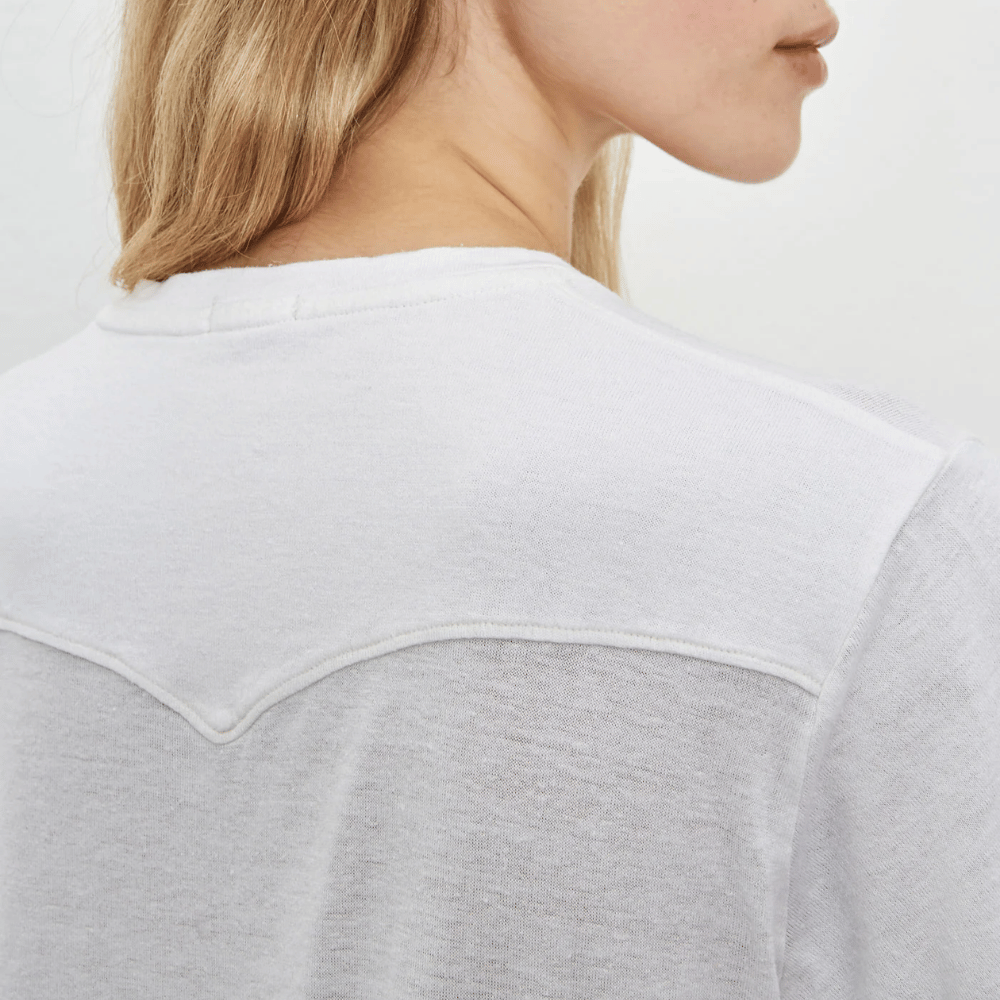 Massimo Alba Woman Flores Deep V-Neck Linen Cotton Jersey T-Shirt in White MASSIMO ALBA WOMENS Designer fashion shop online and in store High End fashion boutique Sydney Australia Riada Concept