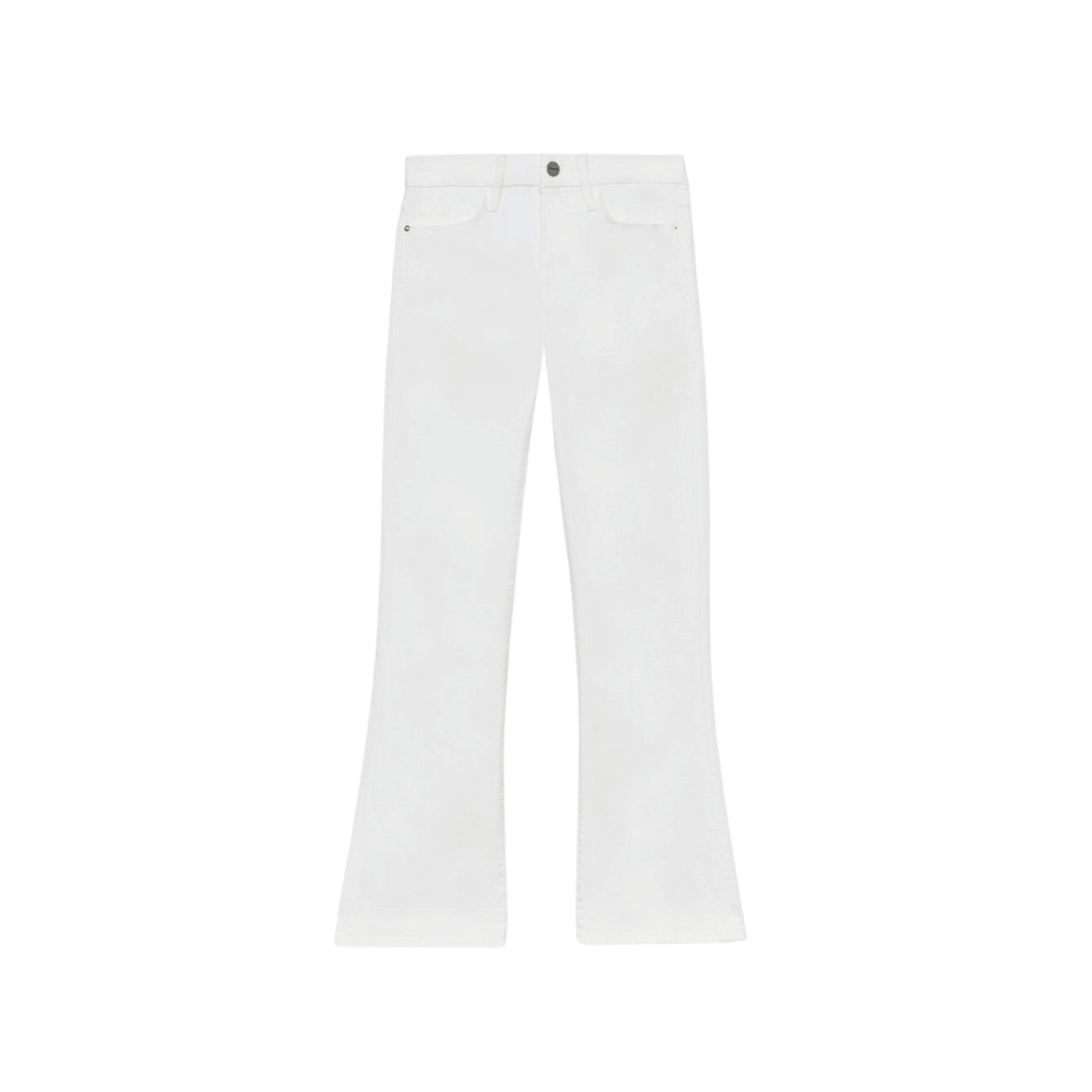 FRAME Le Crop Mini Boot High Rise Cropped Bootcut Jeans in White FRAME DENIM Designer fashion shop online and in store High End fashion boutique Sydney Australia Riada Concept