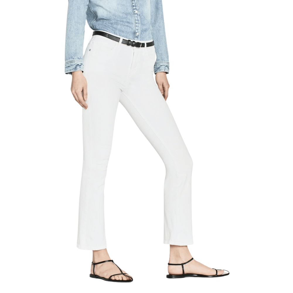 FRAME Le Crop Mini Boot High Rise Cropped Bootcut Jeans in White FRAME DENIM Designer fashion shop online and in store High End fashion boutique Sydney Australia Riada Concept