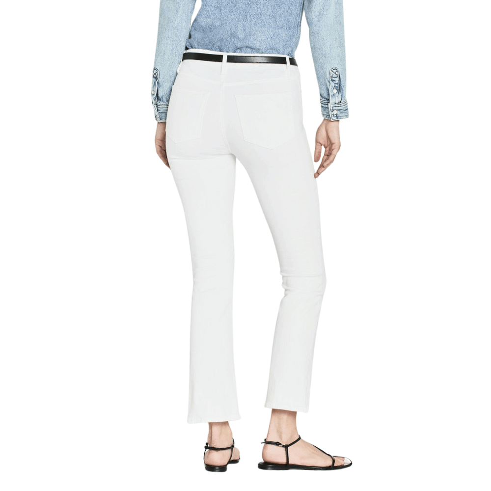 FRAME Le Crop Mini Boot High Rise Cropped Bootcut Jeans in White FRAME DENIM Designer fashion shop online and in store High End fashion boutique Sydney Australia Riada Concept