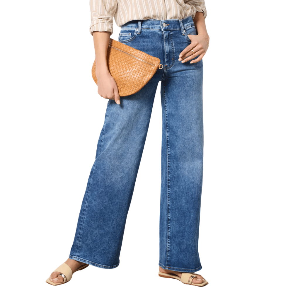 FRAME Le Slim Palazzo High Rise Wide Leg Jeans in Canals Medium Blue Wash FRAME DENIM Designer fashion shop online and in store High End fashion boutique Sydney Australia Riada Concept