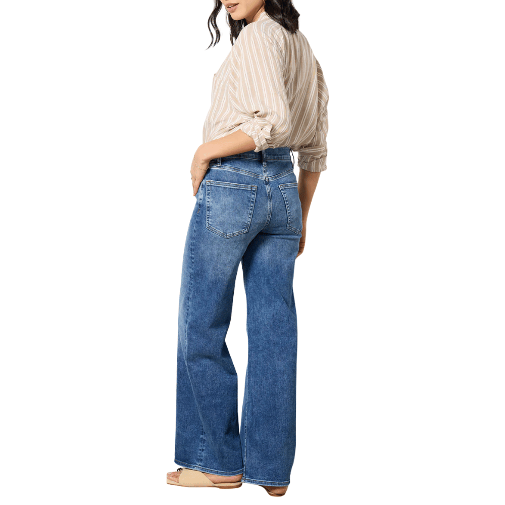 FRAME Le Slim Palazzo High Rise Wide Leg Jeans in Canals Medium Blue Wash FRAME DENIM Designer fashion shop online and in store High End fashion boutique Sydney Australia Riada Concept