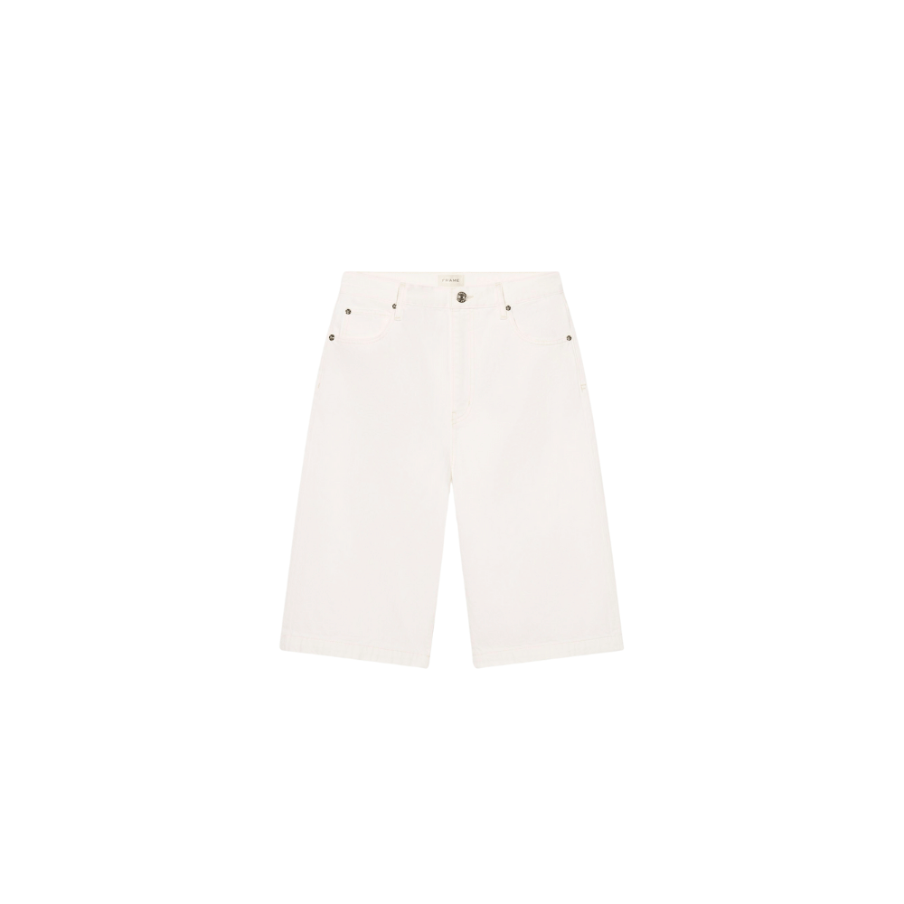 FRAME The Boy Short High-Rise Wide-Leg Knee-Length Denim Shorts in Off-White FRAME DENIM Designer fashion shop online and in store High End fashion boutique Sydney Australia Riada Concept