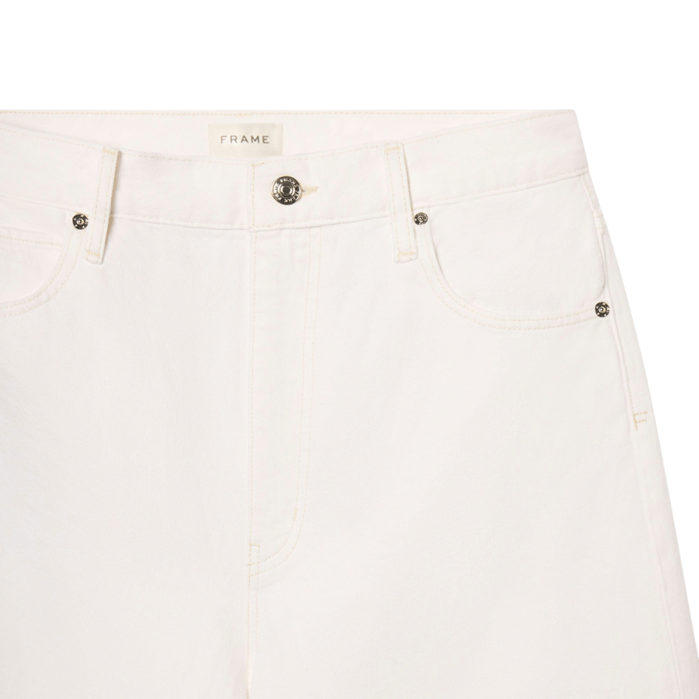 FRAME The Boy Short High-Rise Wide-Leg Knee-Length Denim Shorts in Off-White FRAME DENIM Designer fashion shop online and in store High End fashion boutique Sydney Australia Riada Concept