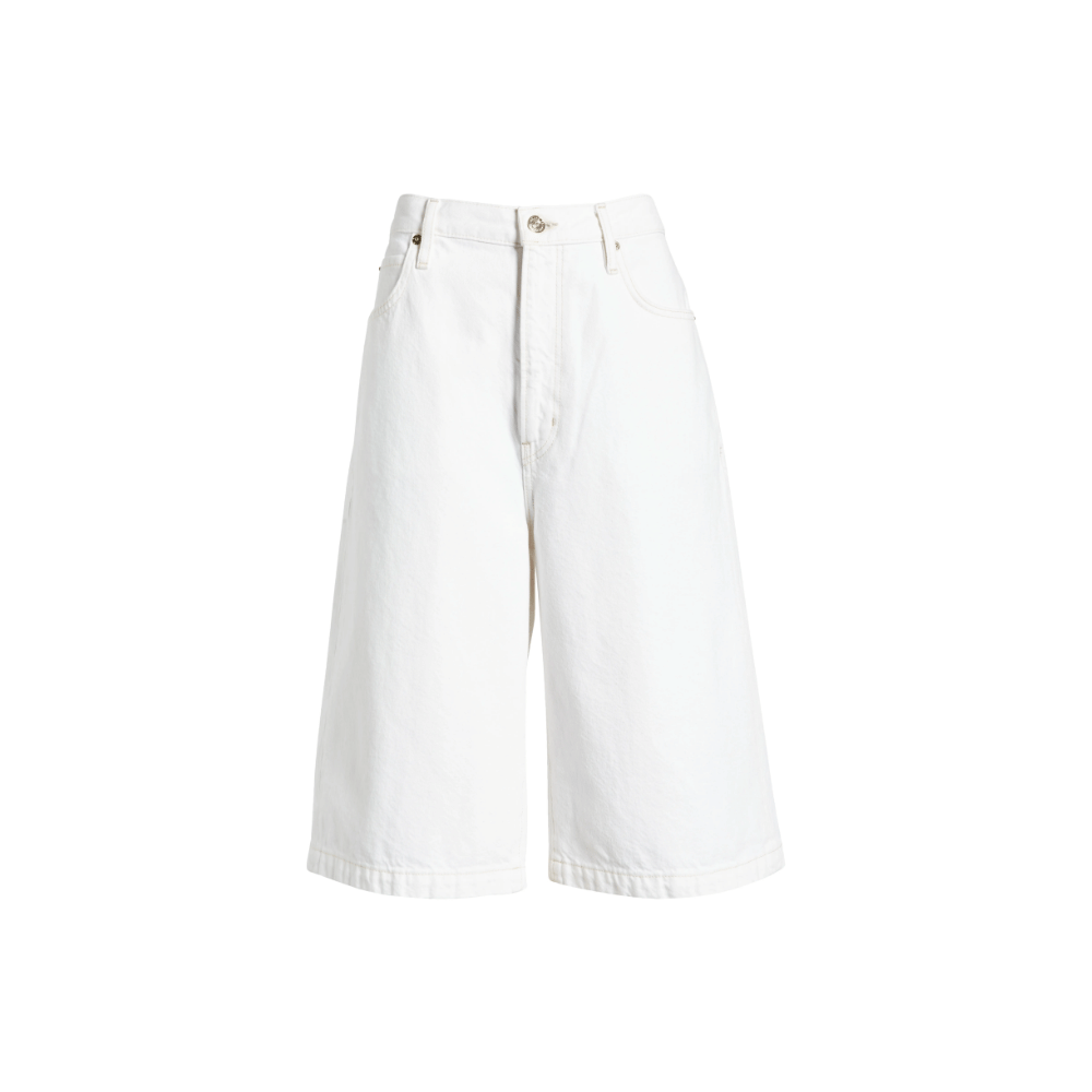 FRAME The Boy Short High-Rise Wide-Leg Knee-Length Denim Shorts in Off-White FRAME DENIM Designer fashion shop online and in store High End fashion boutique Sydney Australia Riada Concept