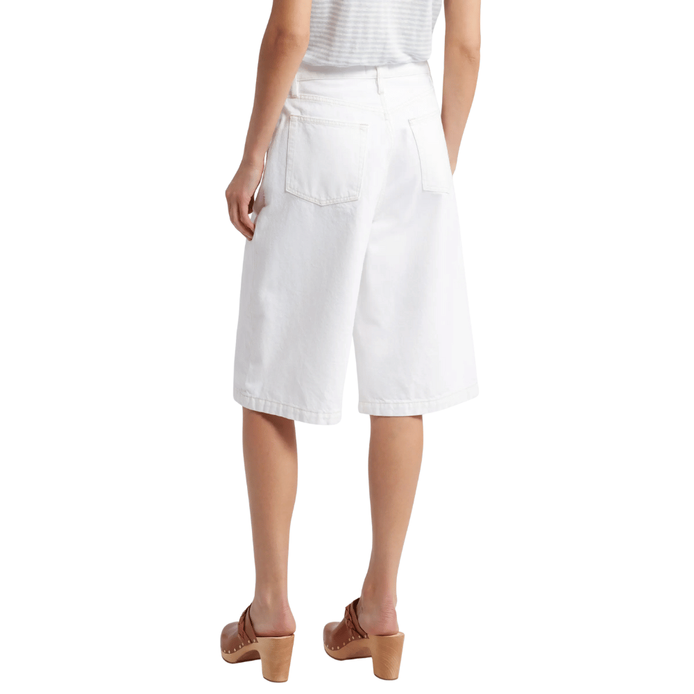 FRAME The Boy Short High-Rise Wide-Leg Knee-Length Denim Shorts in Off-White FRAME DENIM Designer fashion shop online and in store High End fashion boutique Sydney Australia Riada Concept