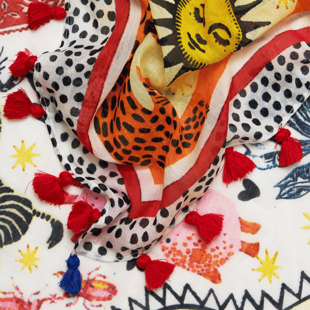 Faliero Sarti Life Oversized Square Cotton Silk Scarf with Pom-Pom Trim – International designer fashion boutique Australia Riada Concept Woollahra