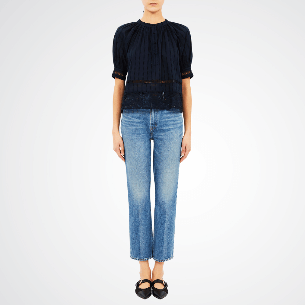 Ulla Johnson Faye Puff Sleeve Blouse in Navy Blue ULLA JOHNSON Designer fashion shop online and in store High End fashion boutique Sydney Australia Riada Concept