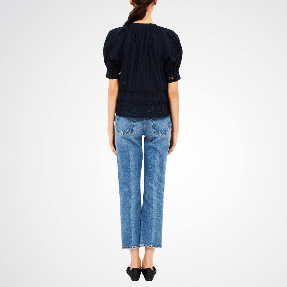Ulla Johnson Faye Puff Sleeve Blouse in Navy Blue ULLA JOHNSON Designer fashion shop online and in store High End fashion boutique Sydney Australia Riada Concept