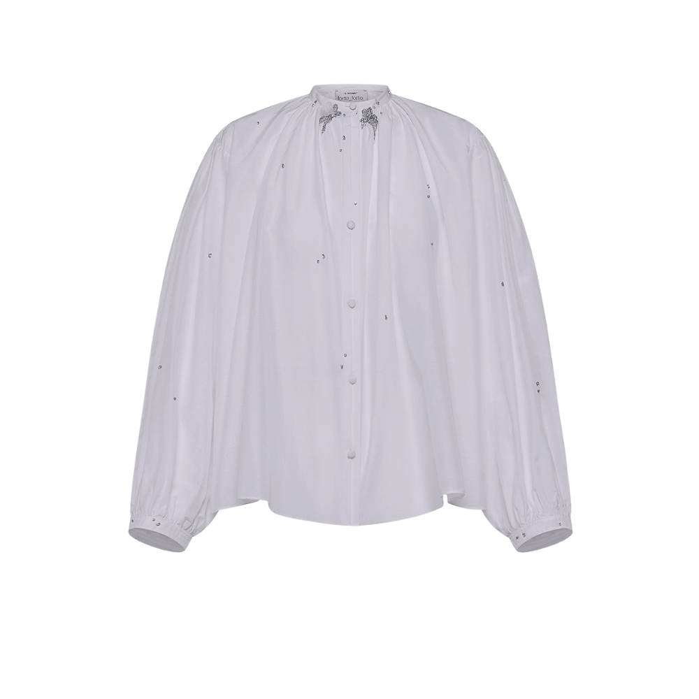 Forte Forte Carousel Des Sylphes Embroidered Voile Shirt in Light Grey FORTE FORTE Designer fashion shop online and in store High End fashion boutique Sydney Australia Riada Concept