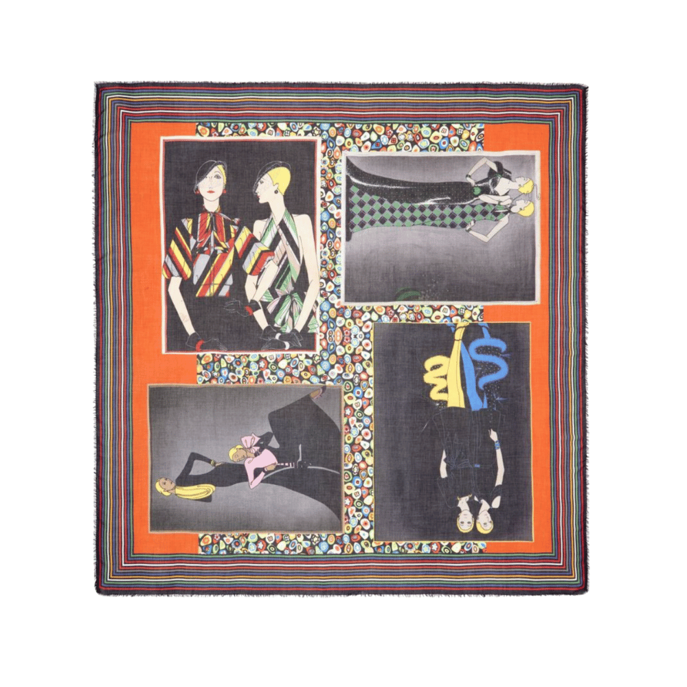Faliero Sarti Foulard Wally Art Deco Illustrated Square Scarf Shop the latest Faliero Sarti Scarves collections; printed, stylish scarfs in luxe fabrics made in Italy. Shop online & in store at Riada Concept.