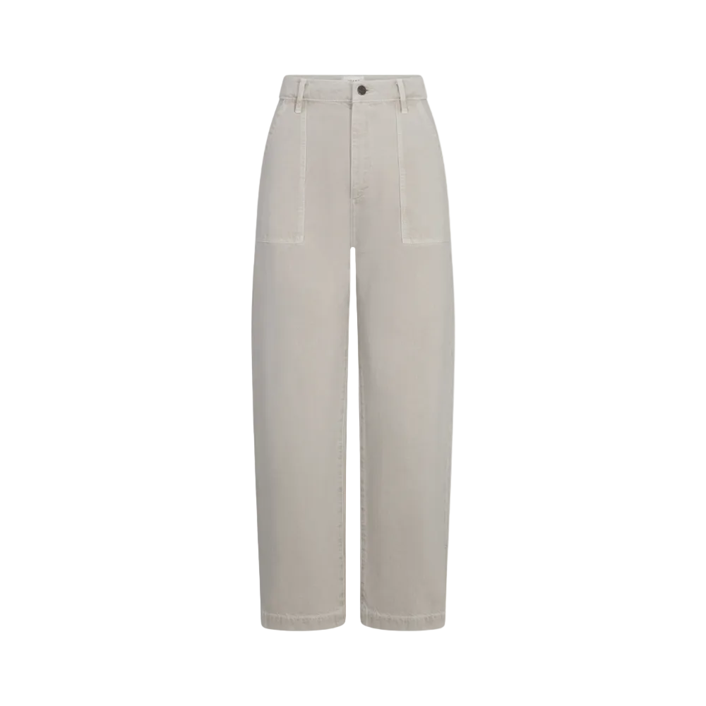 FRAME Bow Cargo High-Rise Barrel Jeans in Flax FRAME designer denim at Riada Concept luxury fashion boutique Woollahra Sydney Australia