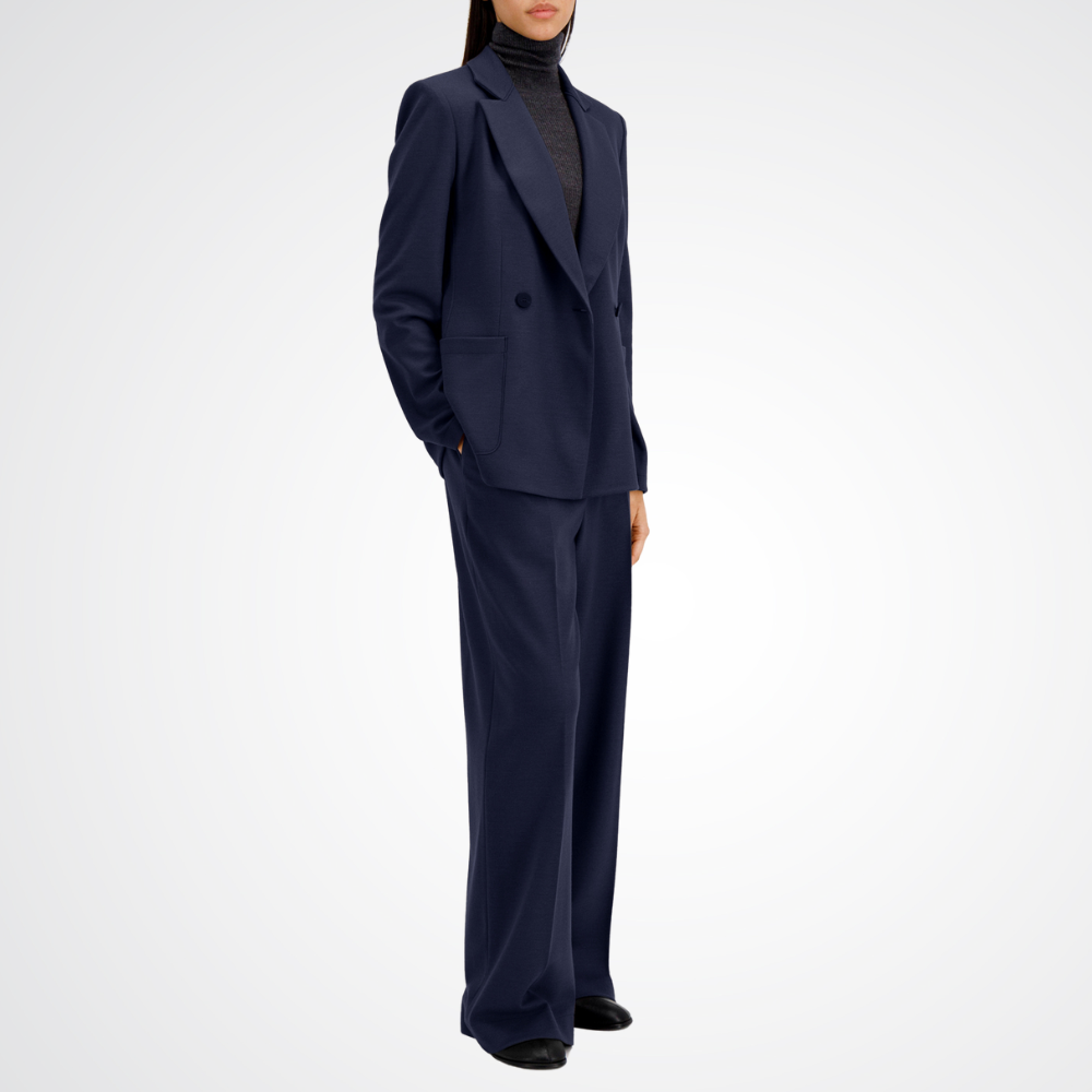 Harris Wharf London Tailored Hip Length Double-Breasted Padded-Shoulder Blazer in Navy Blue HARRIS WHARF LONDON Designer fashion shop online and in store High End fashion boutique Sydney Australia Riada Concept