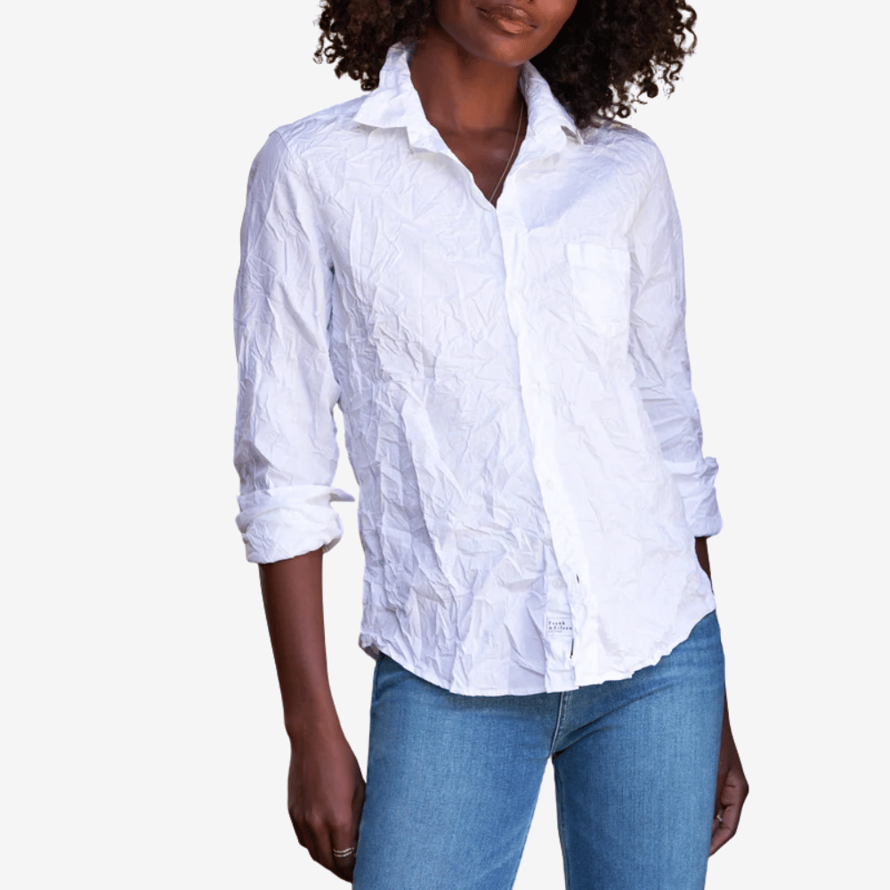 Frank & Eileen Barry Tailored Button-Up Crinkle Shirt in White Shop Frank & Eileen online in Australia at Riada Concept – official stockist of Frank & Eileen shirts, dresses, and linen pants. Discover timeless, premium women's fashion with fast shipping from Sydney.