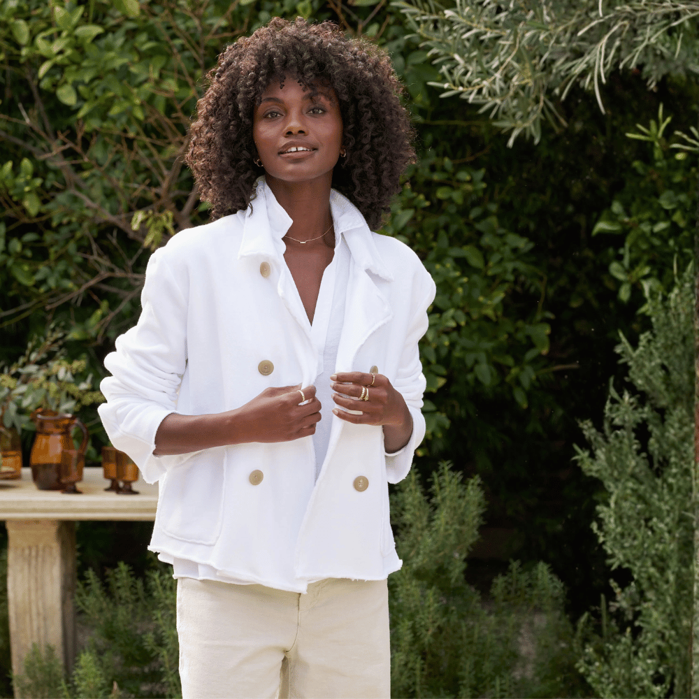 Frank & Eileen Mini Belfast Cropped Sweatshirt Peacoat Jacket in White - International designer fashion boutique Australia Riada Concept Woollahra