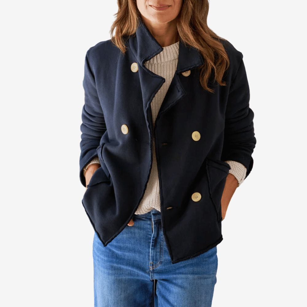Frank & Eileen Mini Belfast Cropped Peacoat in British Royal Navy Shop Frank & Eileen online in Australia at Riada Concept – official stockist of Frank & Eileen shirts, dresses, and linen pants. Discover timeless, premium women's fashion with fast shipping from Sydney.