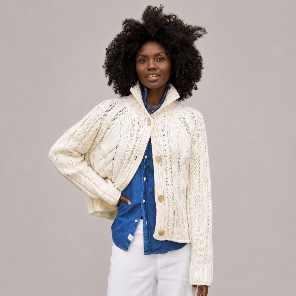 Frank & Eileen Mini Cotswolds Cropped Cable Knit Cardigan in Ivory – International designer fashion boutique Australia Riada Concept Woollahra
