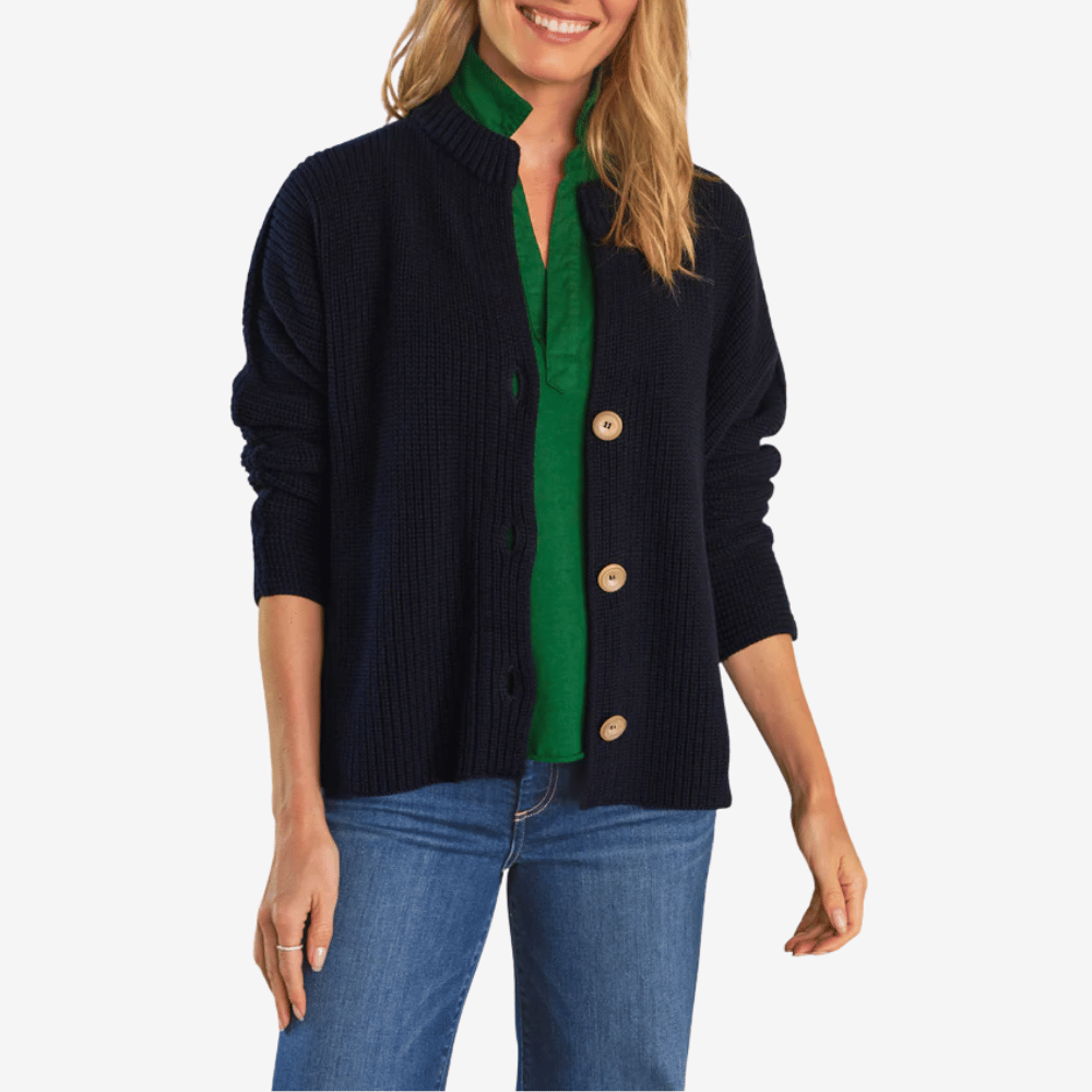 Frank & Eileen Montecito Cardigan in Navy Blue Shop Frank & Eileen online in Australia at Riada Concept – official stockist of Frank & Eileen shirts, dresses, and linen pants. Discover timeless, premium women's fashion with fast shipping from Sydney.